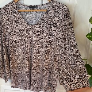 Adrianna Papell Animal Print Top Blouse 3/4  business casual balloon sleeve